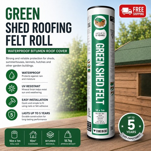 Green shed roofing felt 10m - shed,